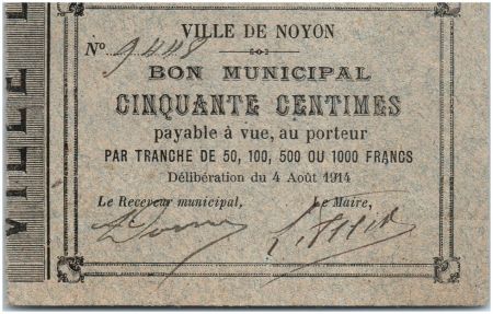 France 50 Centimes Noyon Ville - 1914