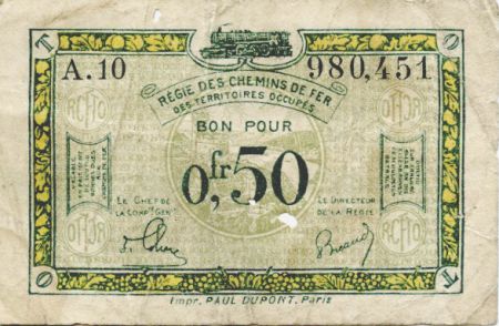 France 50 Centimes Régie des chemins de Fer - 1923 - Série A.10 - TB