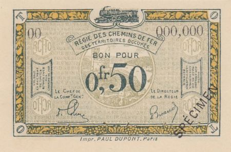 France 50 Centimes Régie des chemins de Fer - 1923 - Spécimen Série OO