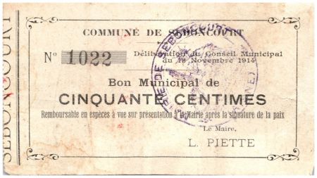 France 50 Centimes Seboncourt Commune - 13/11/1914