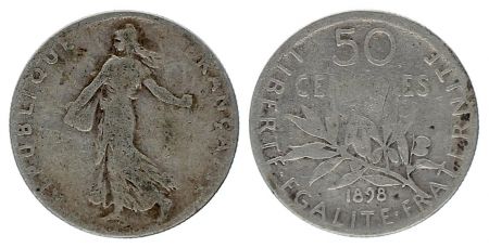 France 50 Centimes Semeuse - 1898 - Argent
