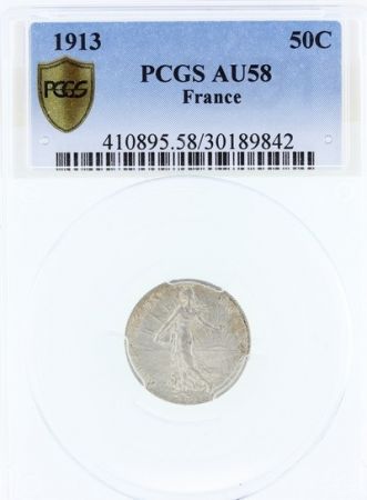 France 50 Centimes Semeuse - 1913 - PCGS AU 58