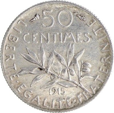 France 50 Centimes Semeuse - 1915 - Argent