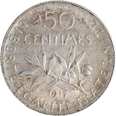 France 50 Centimes Semeuse - 1917 - Argent