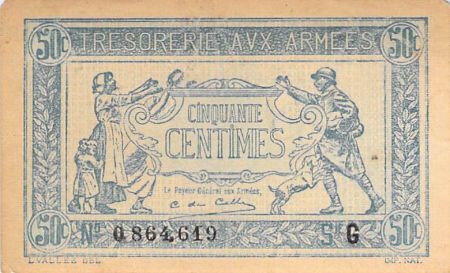 France 50 Centimes Trésorerie aux armées - 1917 Série G - PTTB