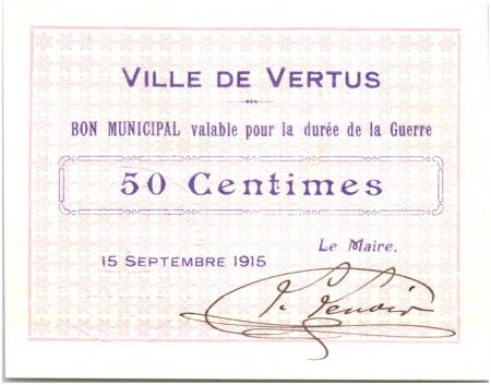 France 50 Centimes Vertus Ville - 1915