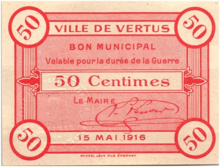 France 50 Centimes Vertus Ville - 1916