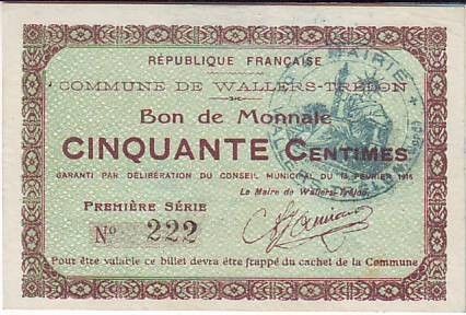 France 50 Centimes Wallers-Trelon Bon de monnaie