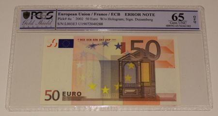 France 50 Euro - L003E3 - 2002 fauté sans pastille holographique- PCGS 65 OPQ