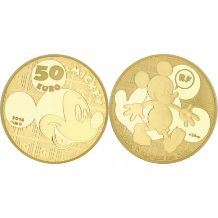 France 50 Euros France 2016 - Jeunesse - Mickey Mouse - Or BE - Sans écrin ni certificat