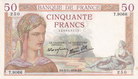France 50 Francs - Cérès - 03-11-1938 - Série T.9066 - F.18.18