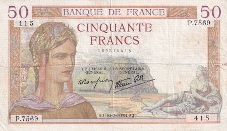 France 50 Francs - Cérès - 10-02-1938 - Série P.7569 - F.18.08