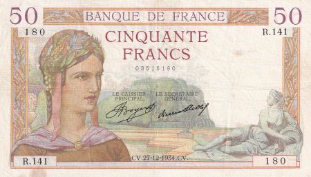 France 50 Francs - Cérès - 27-12-1934 - Série R.141 - F.17.02