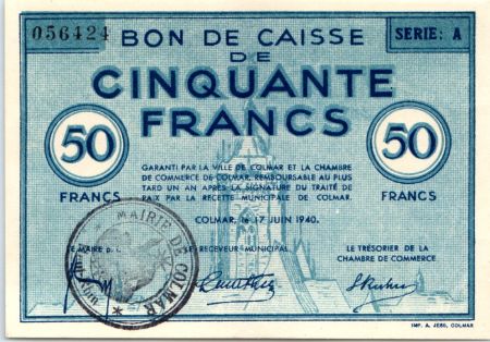 France 50 Francs , Colmar Chambre de Commerce, série A