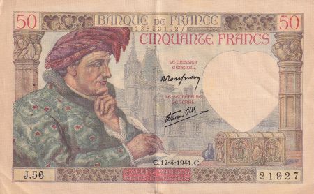 France 50 Francs - Jacques Coeur - 17-04-1941 - Série J.56 - F.19.08