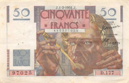 France 50 Francs - Le Verrier 01-02-1951 - Série D.177 - TTB
