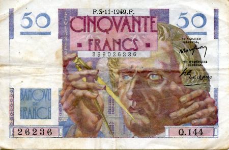 France 50 Francs - Le Verrier 03-11-1949 - Série Q.144 - TTB