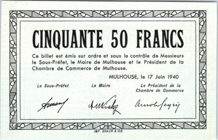 France 50 Francs , Mulhouse Chambre de Commerce, Série B
