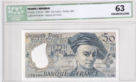 France 50 Francs - Quentin de la Tour - 1989 - Série U.58 - ICG 63UNC