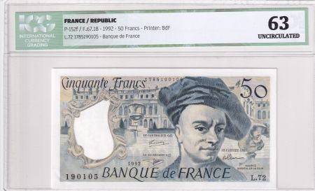 France 50 Francs - Quentin de la Tour - 1992 - Série L.72- ICG 63UNC