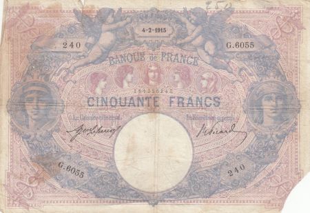 France 50 Francs Bleu et Rose - 04-02-1915 Série G.6055 - B