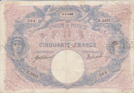 France 50 Francs Bleu et Rose - 04-04-1908 Série K.3435