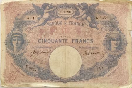 France 50 Francs Bleu et Rose - 06-10-1919 Série K.8654 - TB