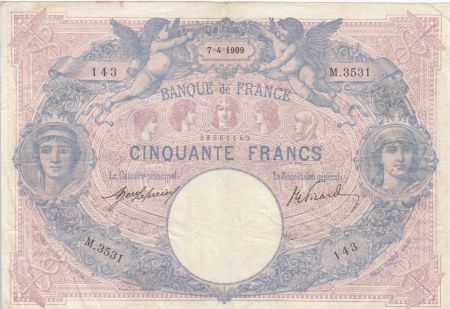 France 50 Francs Bleu et Rose - 07-04-1909 Série M.3531