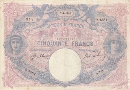 France 50 Francs Bleu et Rose - 07-08-1912 Série O.4384