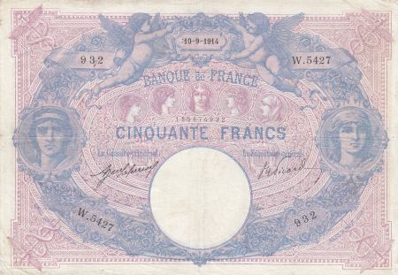 France 50 Francs Bleu et Rose - 10-09-1914 Série W.5427- TTB