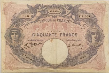 France 50 Francs Bleu et Rose - 13-09-1924 Série F.11069 - TB