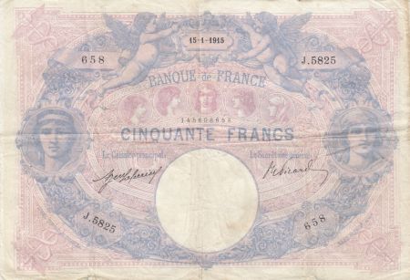 France 50 Francs Bleu et Rose - 15-01-1915 Série J.5825 - TB +