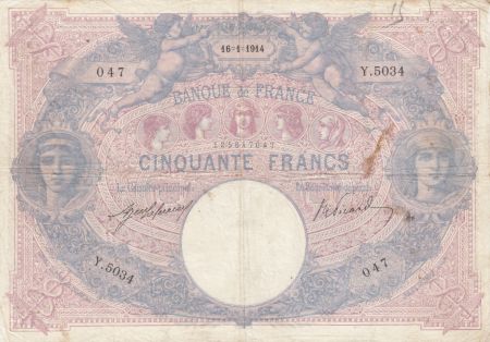 France 50 Francs Bleu et Rose - 16-01-1914 Série Y.5034 TB