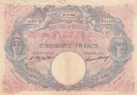 France 50 Francs Bleu et Rose - 21-08-1926 Série T.11972- TB