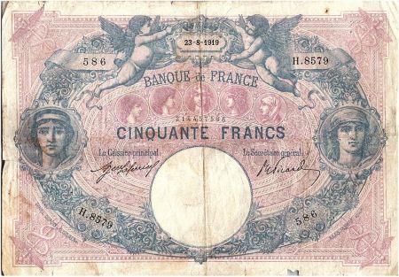 France 50 Francs Bleu et Rose - 23-08-1919 Série H.8579
