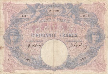France 50 Francs Bleu et Rose - 26-04-1913 Série C.4603