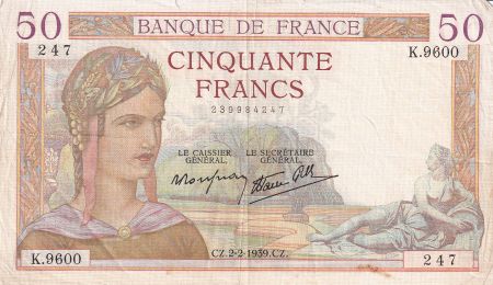 France 50 Francs Cérès - 02-02-1939 - Série K.9600