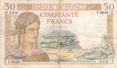 France 50 Francs Cérès - 02-02-1939 - Série V.9648 - PTB