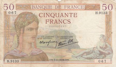 France 50 Francs Cérès - 03-11-1938- Série H.9133