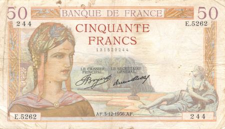 France 50 Francs Cérès - 03-12-1936 Série E.5262 - TB+