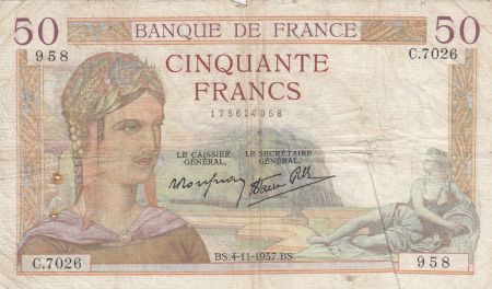 France 50 Francs Cérès - 04-11-1937 - Série C.7026