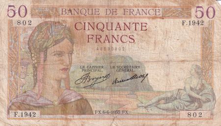 France 50 Francs Cérès - 06-06-1935 - Série F.1942