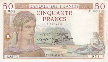 France 50 Francs Cérès - 06-10-1938- Série E.8633