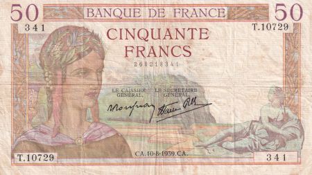 France 50 Francs Cérès - 10-08-1939 - Série T.10729
