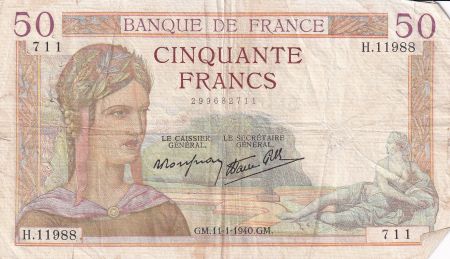 France 50 Francs Cérès - 11-01-1940 - Série H.11988