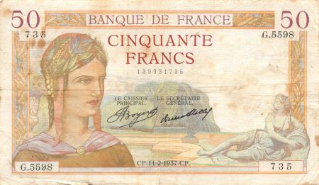 France 50 Francs Cérès - 11-02-1937 Série G.5598 - TB