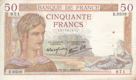France 50 Francs Cérès - 12-1-1939 - Série B.9509