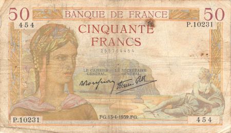France 50 Francs Cérès - 13-04-1939 Série P.10231 - PTB