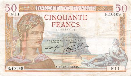 France 50 Francs Cérès - 13-04-1939 Série R.10169 - TTB