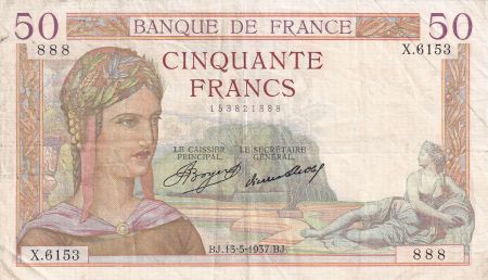 France 50 Francs Cérès - 13-05-1937 - Série X.6153